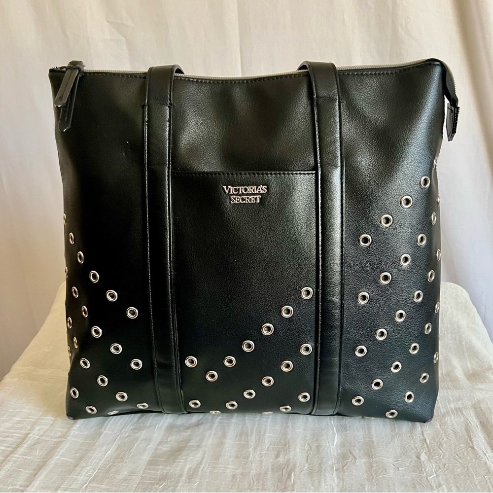 Large Victoria's Secret Black Handbag with Silver Eyelets
